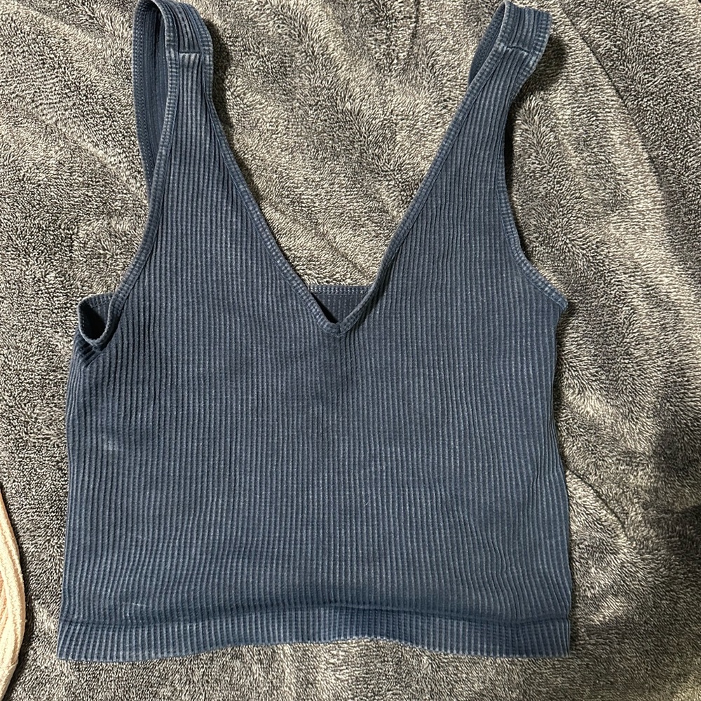 Navy Blue Ribbed Women's Top